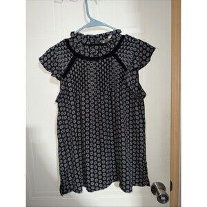 Loft- Boho black and white tank top with ruffled sleeves br Size Small